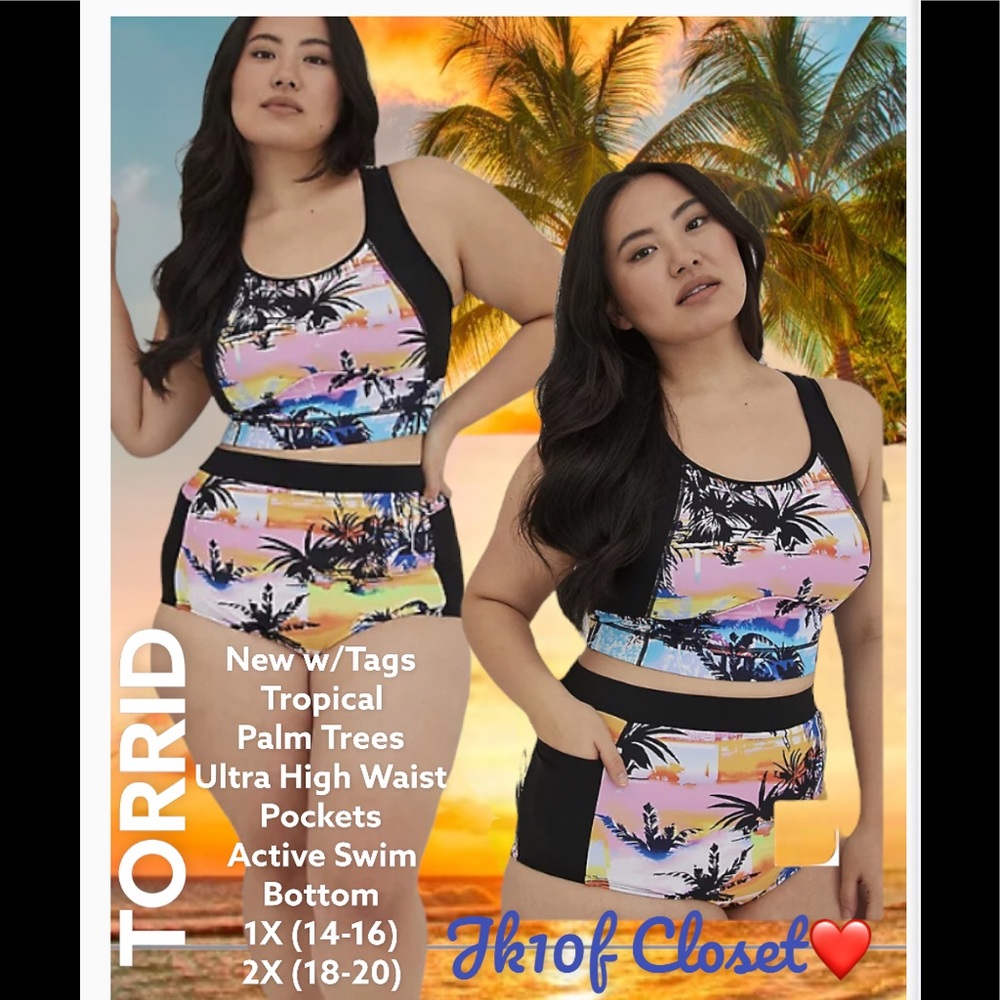 LOWEST🌺 NWT TORRID 1X Tropical w/Palm Trees SWIM BOTTOMS
